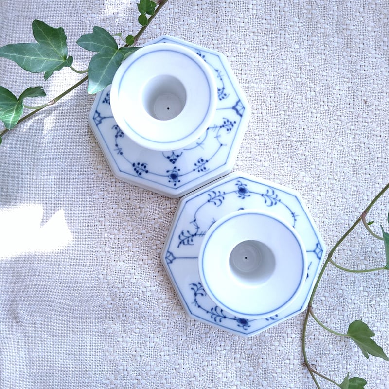 1969～1974年RoyalCopenhagenプレインのキャンドルホルダー8角形ペア/Ca