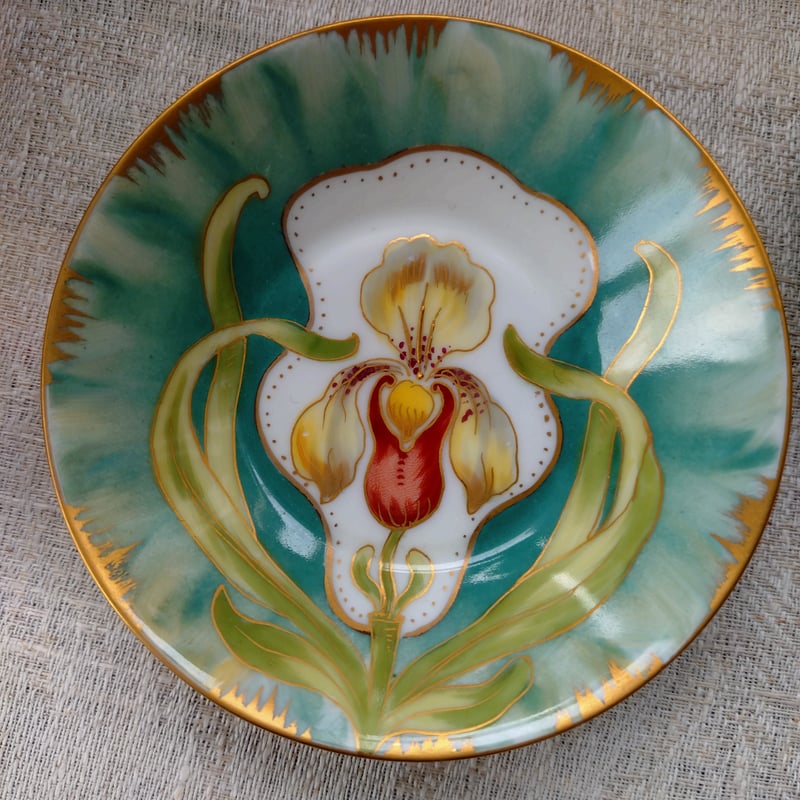 緑にアイリスと金彩/1880-1900年頃NymphenburgニンフェンブルグJugends