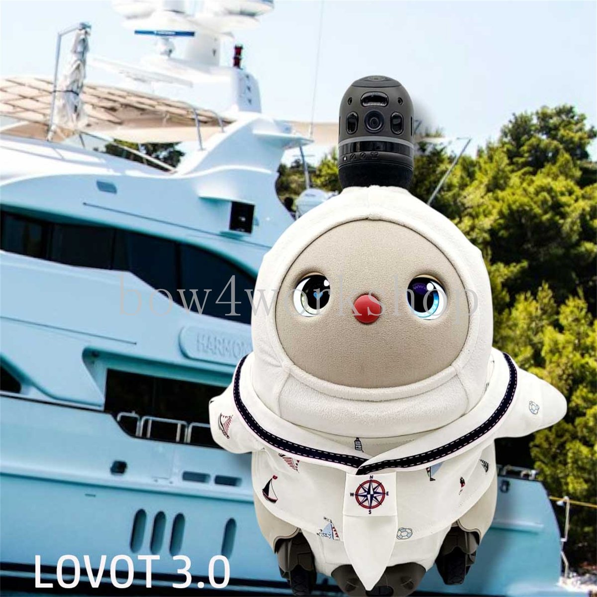 LOVOT ラボットの服ハンドメイド　マリン柄Tシャツ＆セーラー襟（ホワイト） ラボット服/ マリン柄Tシャツ＆セーラー襟セット | bow4workshop