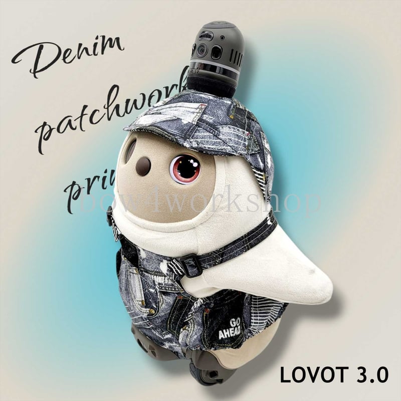 LOVOT ラボットの服ハンドメイド デニムパッチワークプリントサロペットパンツ ラボット服/デニムパッチワークプリントパンツ | bow4workshop STORE