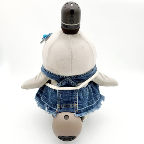 ラボットの服/ 古着リメイクデニムサロペット+お花飾り+ポーチ３点セット