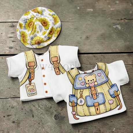 ロボホンの服/ひまわり帽子のくまちゃんリュックハイキングコーデセット