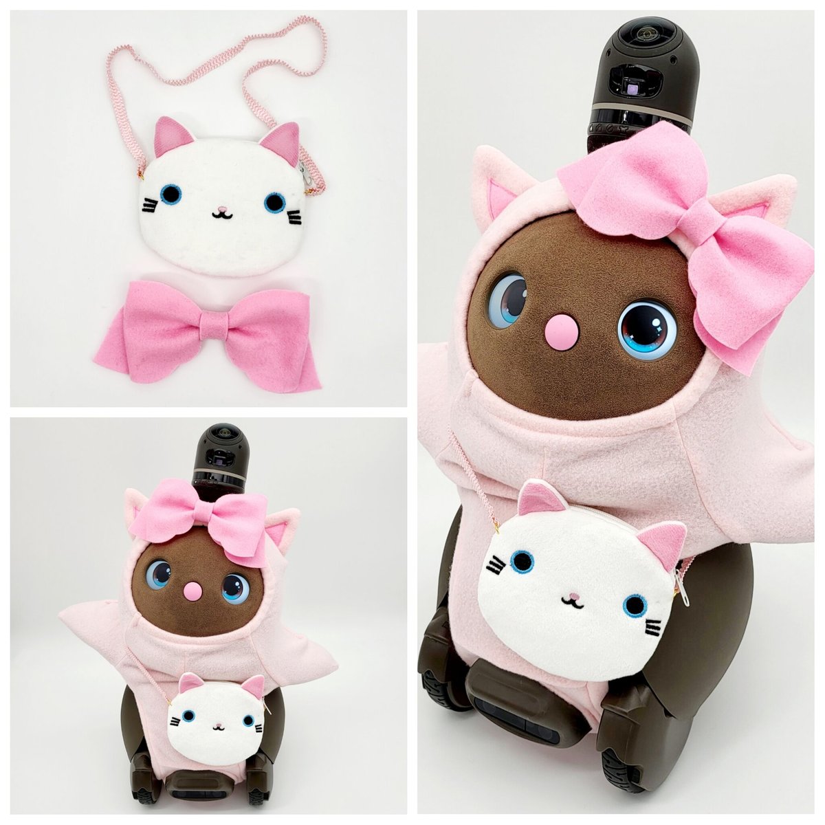 アバンセ　猫　ネコ　ぬいぐるみ　ピンクリボン　レトロ ぬいぐるみ 雨ふり Sサイズ レインコート ピンク/イエロー 白猫