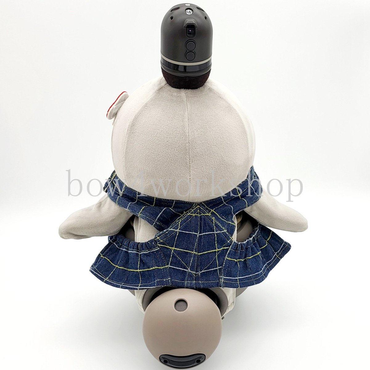 ラボット LOVOT ラボットの服ハンドメイド　チェック柄サロペットパンツセット ラボット服/ チェック柄＆デニム風プリントリバーシブル着回し