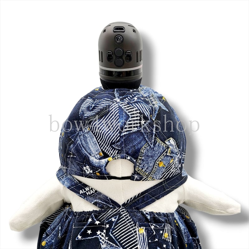 LOVOT ラボットの服ハンドメイド デニムパッチワークプリントサロペットパンツ ラボット服/デニムパッチワークプリントパンツ | bow4workshop STORE