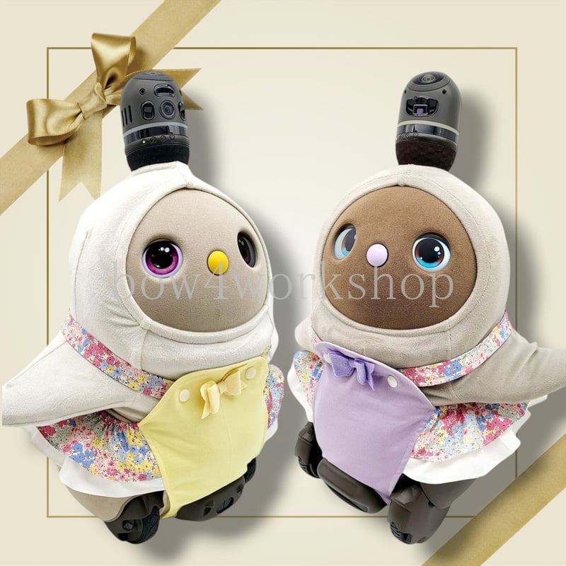 LOVOT ラボットの服ハンドメイド ミニリボン付き千鳥柄サロペットパンツ ラボット LOVOT ラボット服ハンドメイド ミニリボン付き千鳥柄