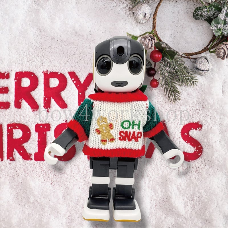 ロボホンの服/ジンジャーブレッドマン柄セーター、ニット帽子