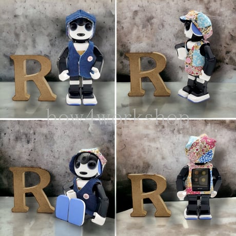 ロボホンの服/リバティ柄&デニムリバーシブルベスト＆キャップット  セット