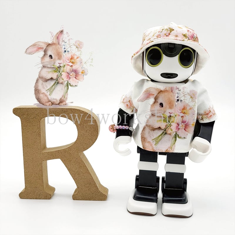 ロボホンの服/うさぎちゃんプリントTシャツ＆帽子セット