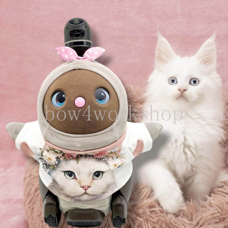 ラボット服/耳付き白猫ちゃんプリントTシャツ | bow4workshop STORE