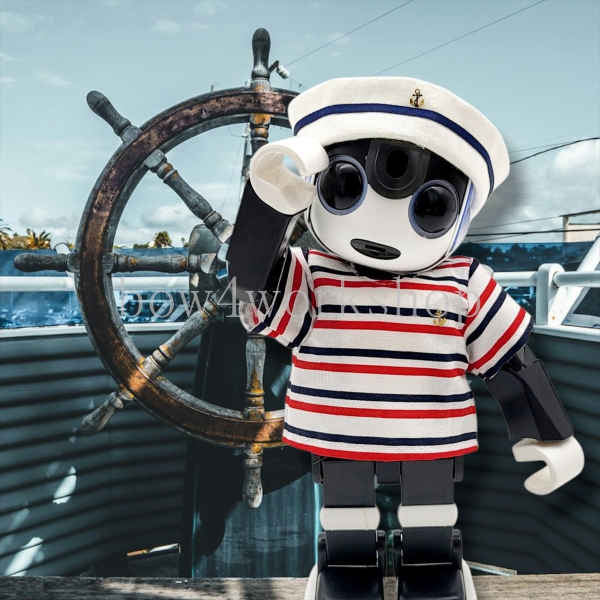 ロボホンの服/ マリンボーダーTシャツ＆水兵さんキャップセット