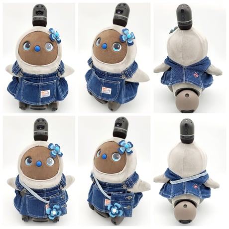 ラボットの服 古着リメイクデニムサロペット+お花飾り+ポーチ