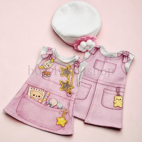 ロボホンの服/キャンディポケットジャンパースカート＆コサージュ付帽子セット