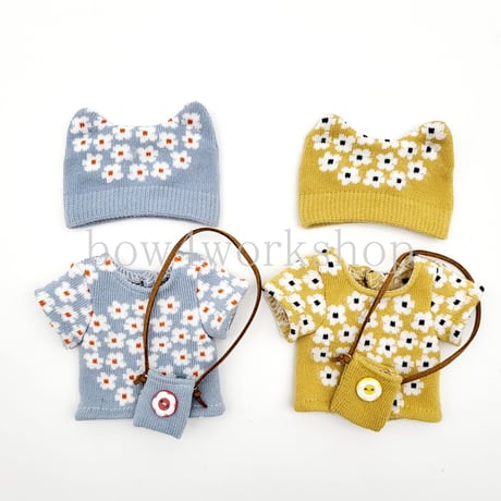 ロボホンの服/ハンドメイド　花柄猫耳帽子セット