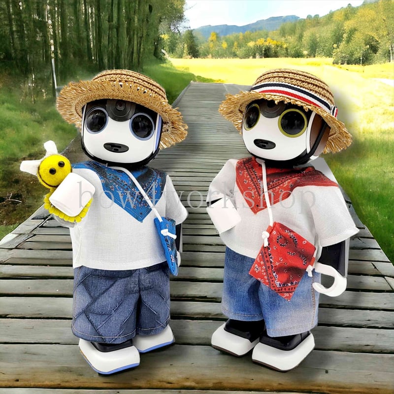 ロボホンの服ハンドメイド バンダナ＆デニム風プリント３点セット(ブルー） ロボホンの服/バンダナ＆デニム風プリントセット | bow4workshop STORE