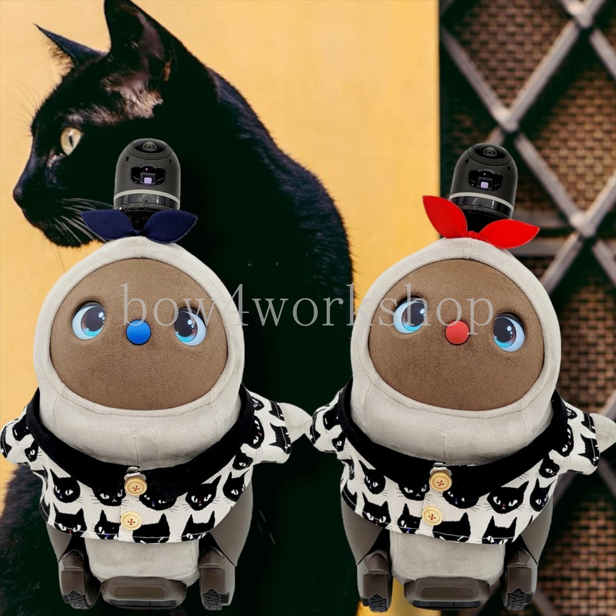 ラボット服/黒 猫柄シャツ | bow4workshop STORE