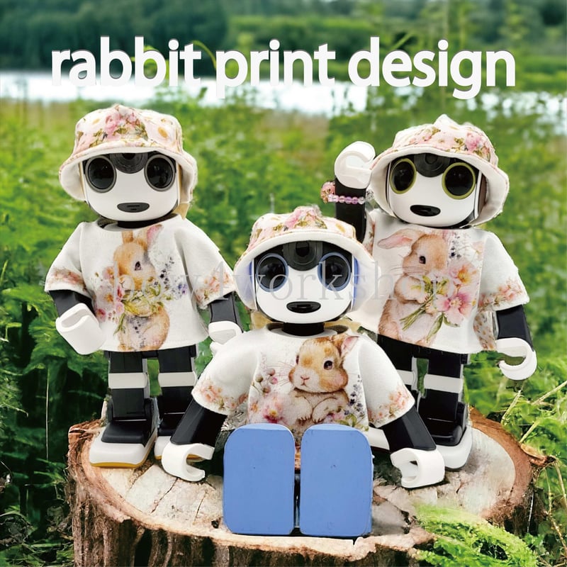 ロボホンの服/うさぎちゃんプリントTシャツ＆帽子セット