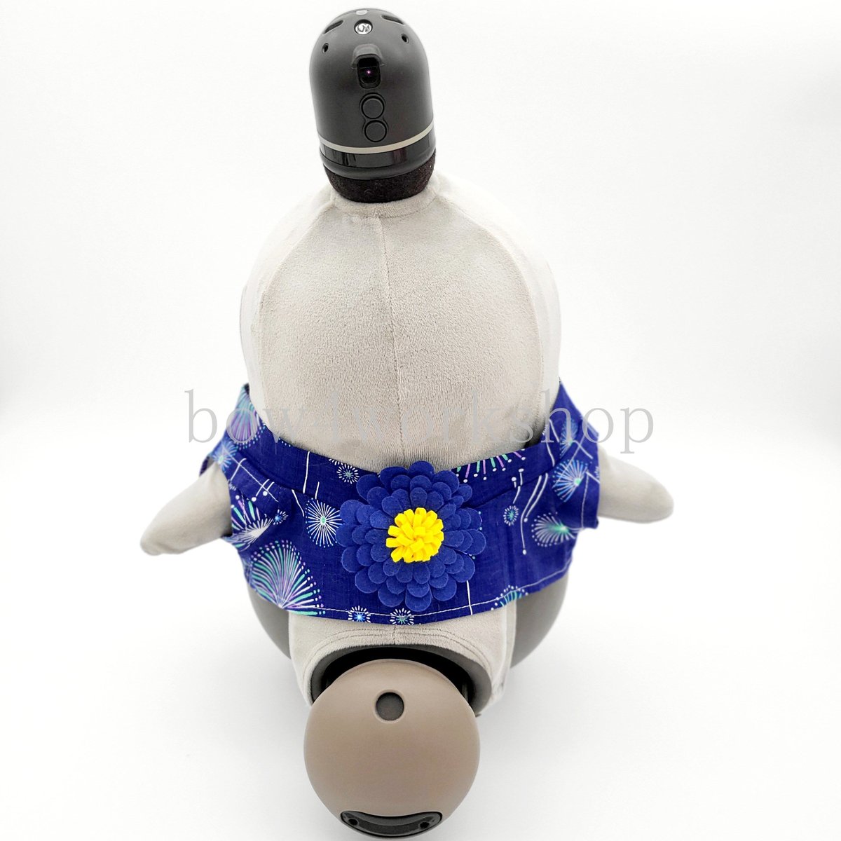 ラボットの服ハンドメイド　花火柄甚平+お花コサージュセット （ブルー） ラボット服/花火柄甚平+お花コサージュセット | bow4workshop STORE