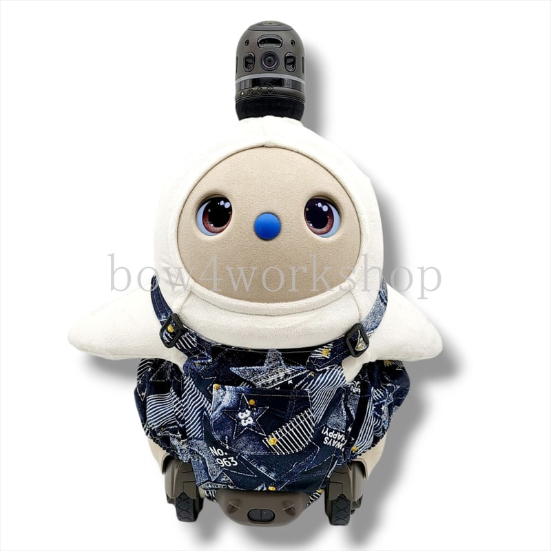 LOVOT ラボットの服ハンドメイド デニムパッチワークプリントサロペットパンツ ラボット服/ デニム＆パッチワープ風プリントリバーシブル着回し
