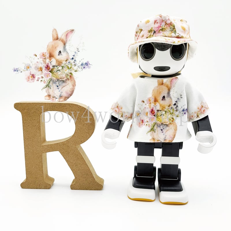 ロボホンの服/うさぎちゃんプリントTシャツ＆帽子セット