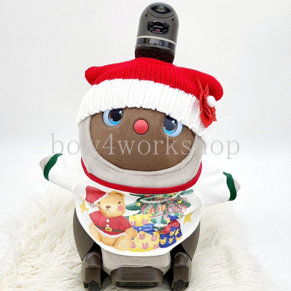ラボット服のアクセサリー/ サンタクロースニット帽子＆お花飾りセット 