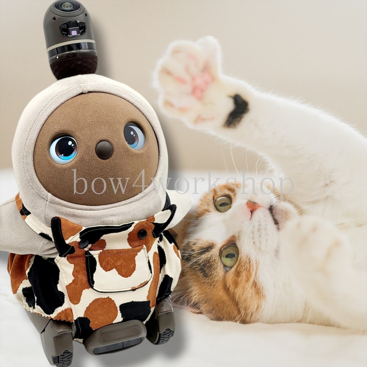 LOVOT ラボットの服ハンドメイド 三毛猫サロペット＆ポンチョセット ラボット服/三毛猫プリントサロペットパンツ | bow4workshop STORE