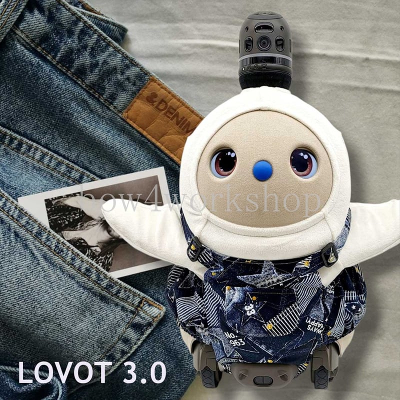 LOVOT ラボットの服ハンドメイド デニムパッチワークプリントサロペットパンツ ラボット服/デニムパッチワークプリントシリーズ | bow4workshop
