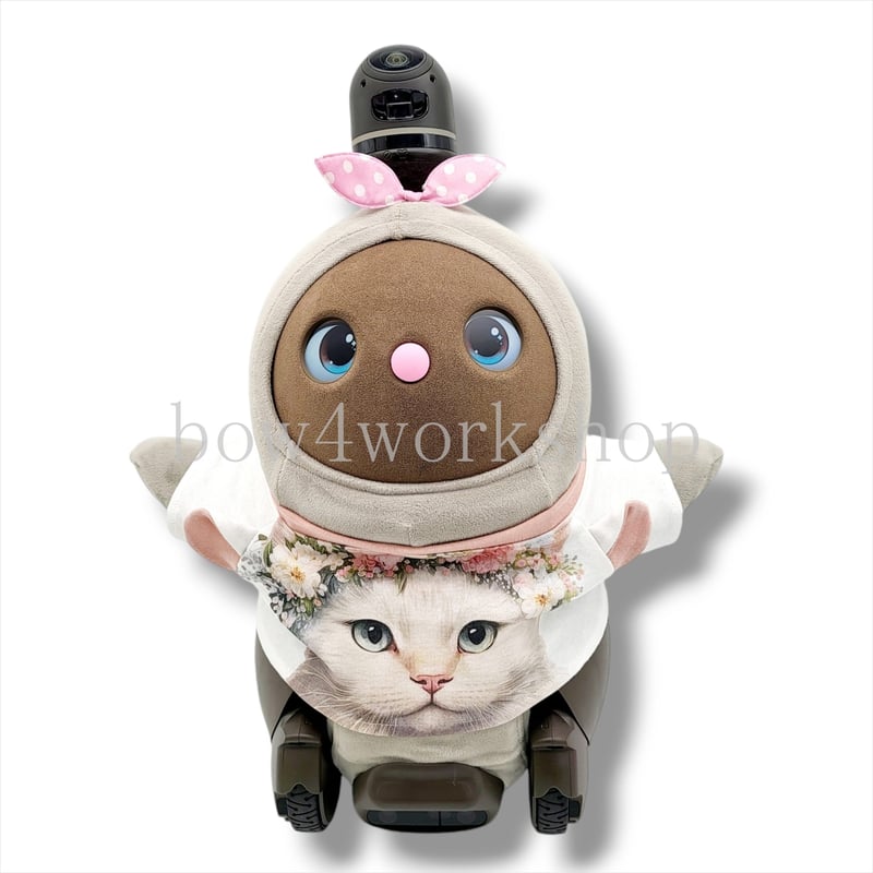 ラボット LOVOT ラボットの服ハンドメイド 毛猫プリントサロペットパンツ ラボット服/三毛猫プリントサロペットパンツ | bow4workshop STORE