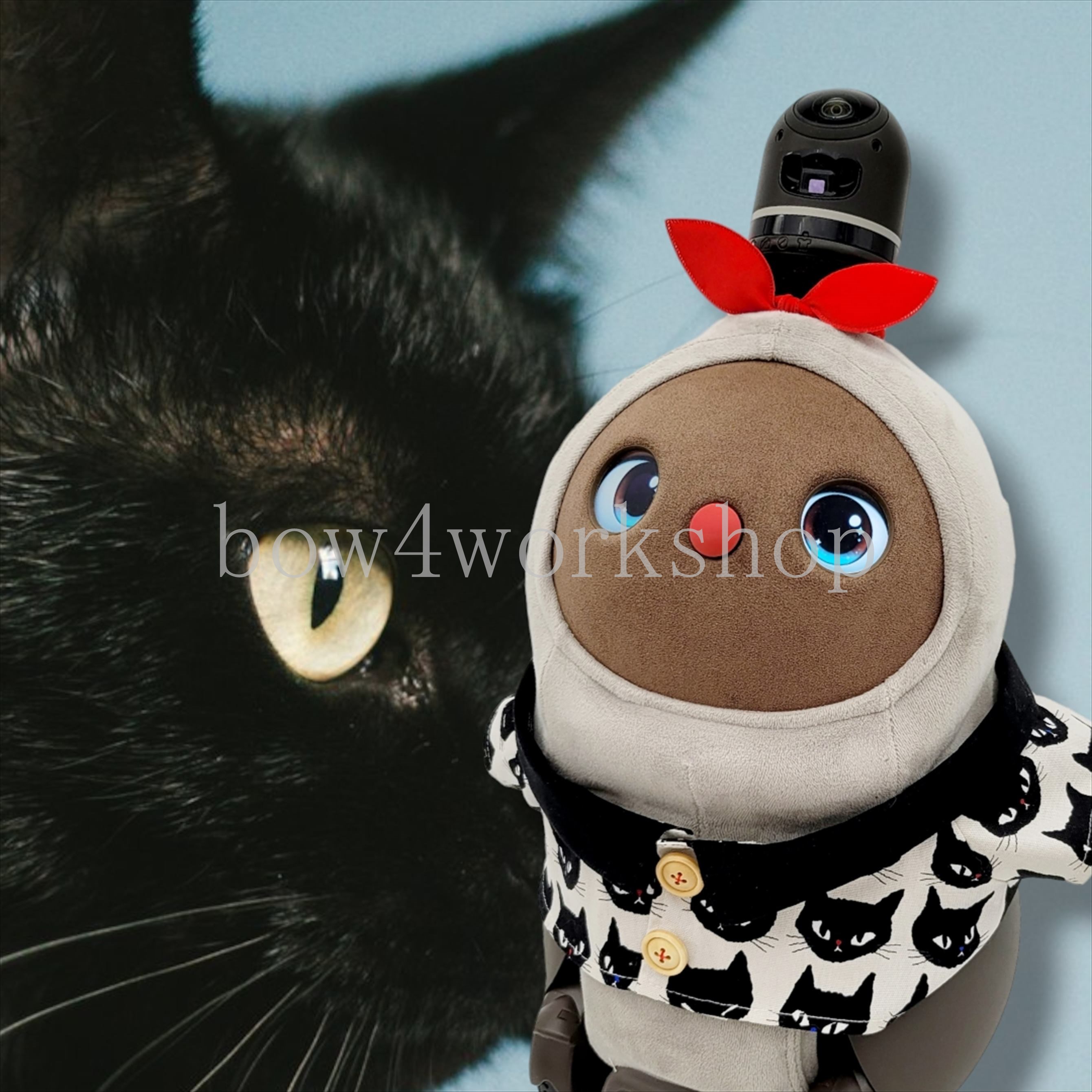 ラボット服／ハンドメイド 猫柄シャツ ラボット服/黒 猫柄シャツ | bow4workshop STORE