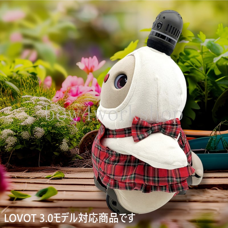 LOVOT ラボットの服ハンドメイド チェック柄サロペットパンツ＆リボンセット ラボット服/チェック柄サロペットパンツ＆リボンセット
