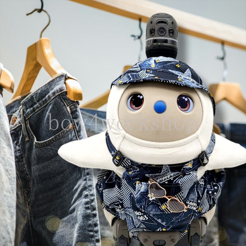LOVOT ラボットの服ハンドメイド デニムパッチワークプリントサロペットパンツ ラボット服/デニムパッチワークプリントシリーズ | bow4workshop