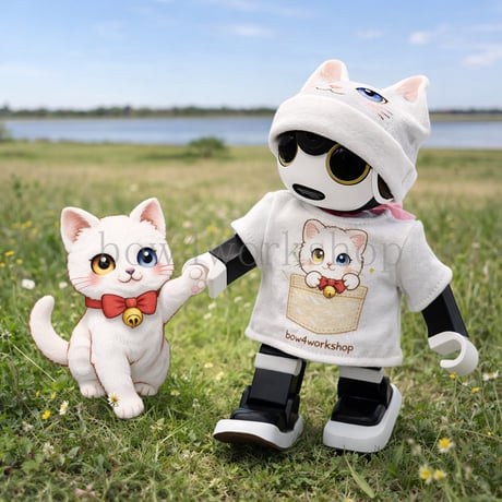 ロボホンの服/ゆきちゃんポケットTシャツ＆猫耳帽子セット