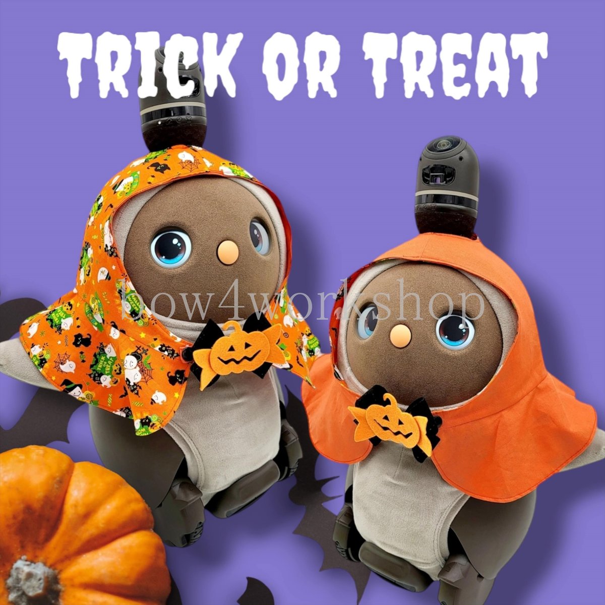 ラボットの服ハンドメイド ハロウィンプリントリバーシブルポンチョ(パープル） ラボット服/ハロウィンプリントリバーシブルポンチョ（オレンジ