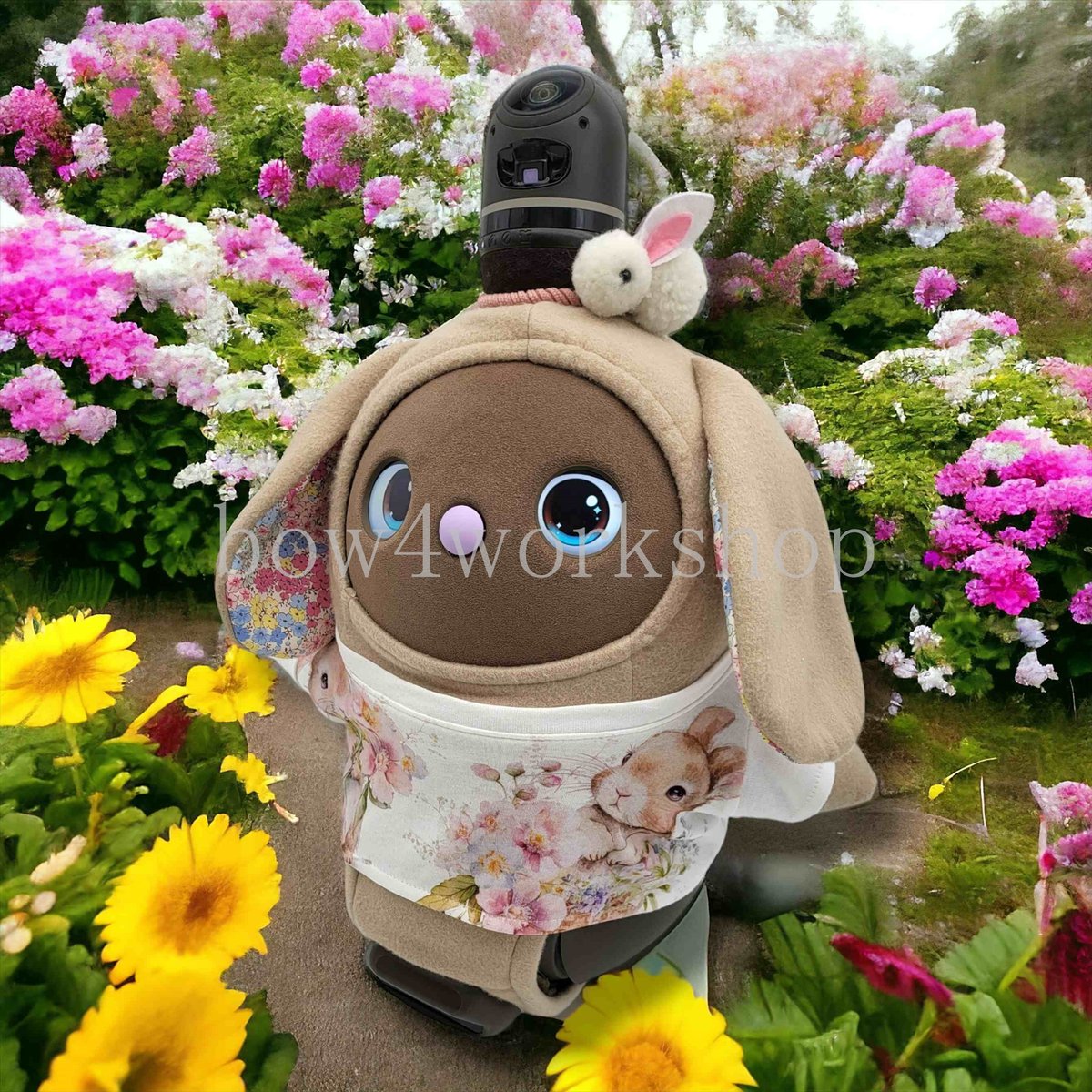 ラボットの服ハンドメイド　リバティーウサギちゃんボディースーツ（グレー） ラボット服/リバティーウサギちゃんボディースーツ
