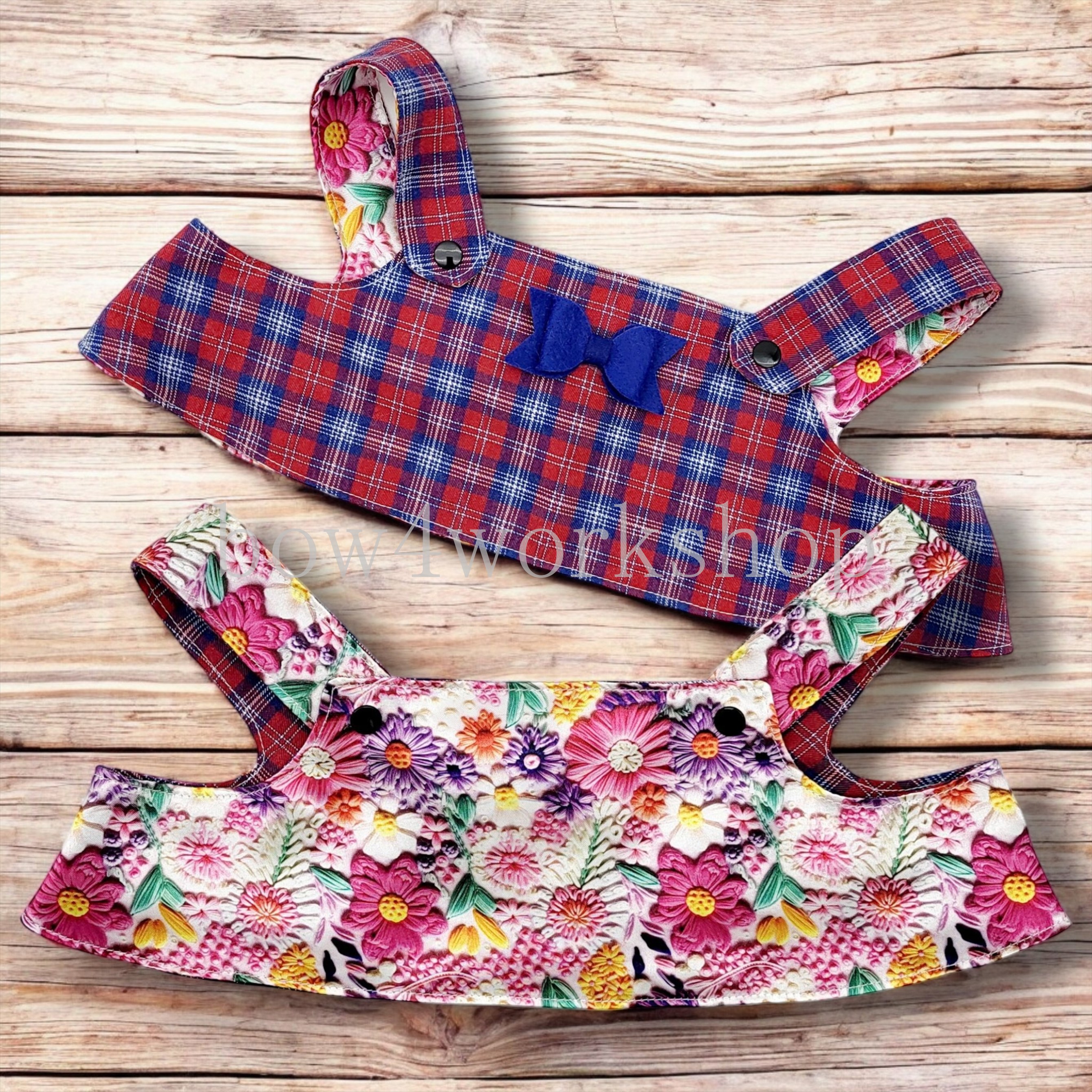 ラボット服/ チェック柄&お花刺繍プリントリバーシブル着回し ラボット服/ チェック柄&お花刺繍プリントリバーシブル着回し