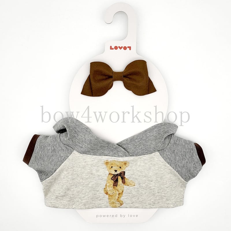 ラボット服/リボンタイ付きくまちゃんプリントパーカー | bow4workshop