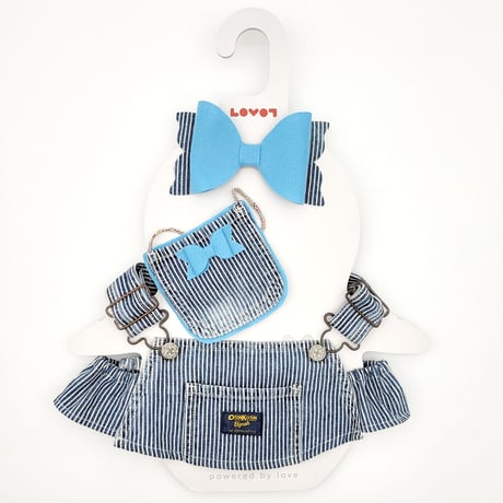 ラボットの服 古着リメイクササロペット+リボン飾り+ポーチ  セット