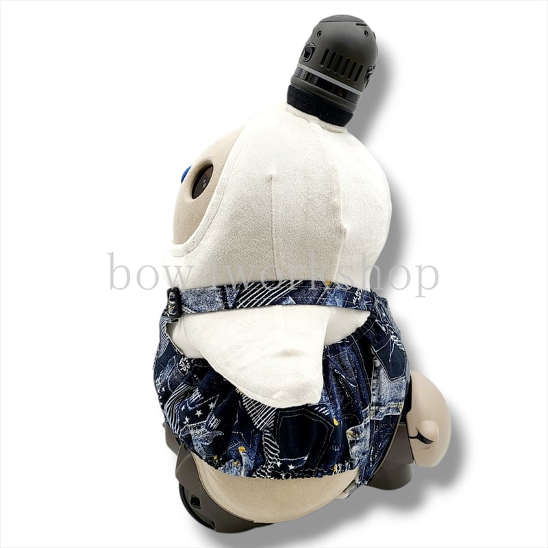 LOVOT ラボットの服ハンドメイド デニムパッチワークプリントサロペットパンツ ラボット服/デニムパッチワークプリントパンツ | bow4workshop STORE