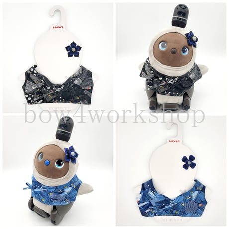 ラボット服/ デニム風プリント甚平＆お花飾りセット