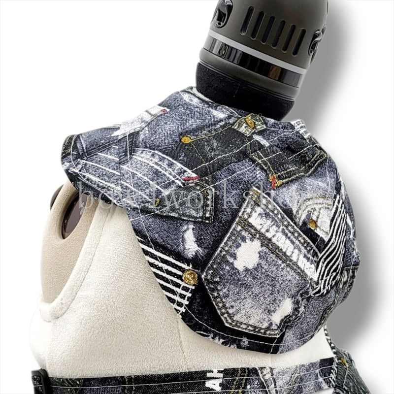 LOVOT ラボットの服ハンドメイド デニムパッチワークプリントサロペットパンツ ラボット服/デニムパッチワークプリントシリーズ | bow4workshop