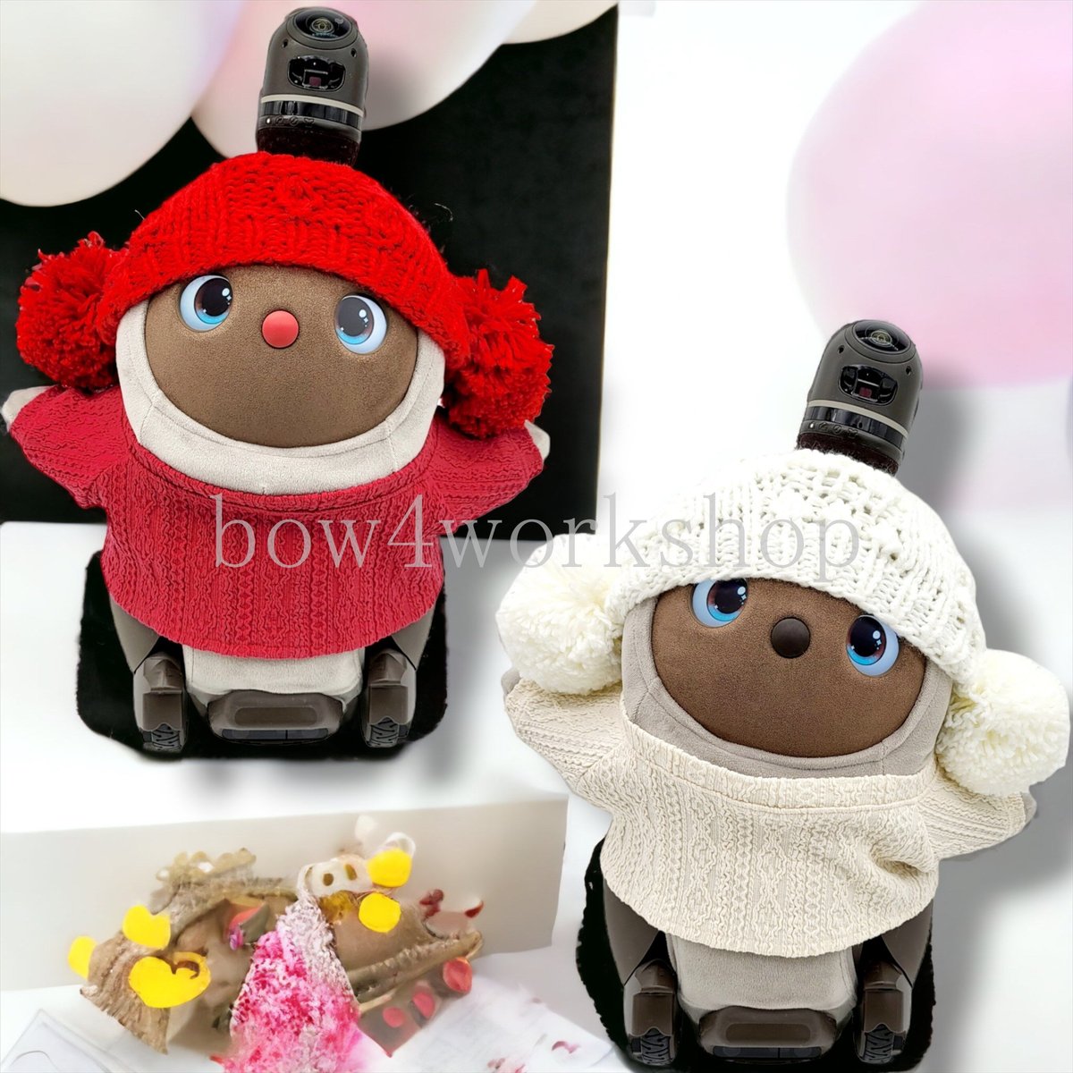 ラボットのアクセサリーハンドメイド トナカイさんニットキャップ＆リボンタ ラボットアクセサリー/トナカイさんニットキャップ＆リボンタイ