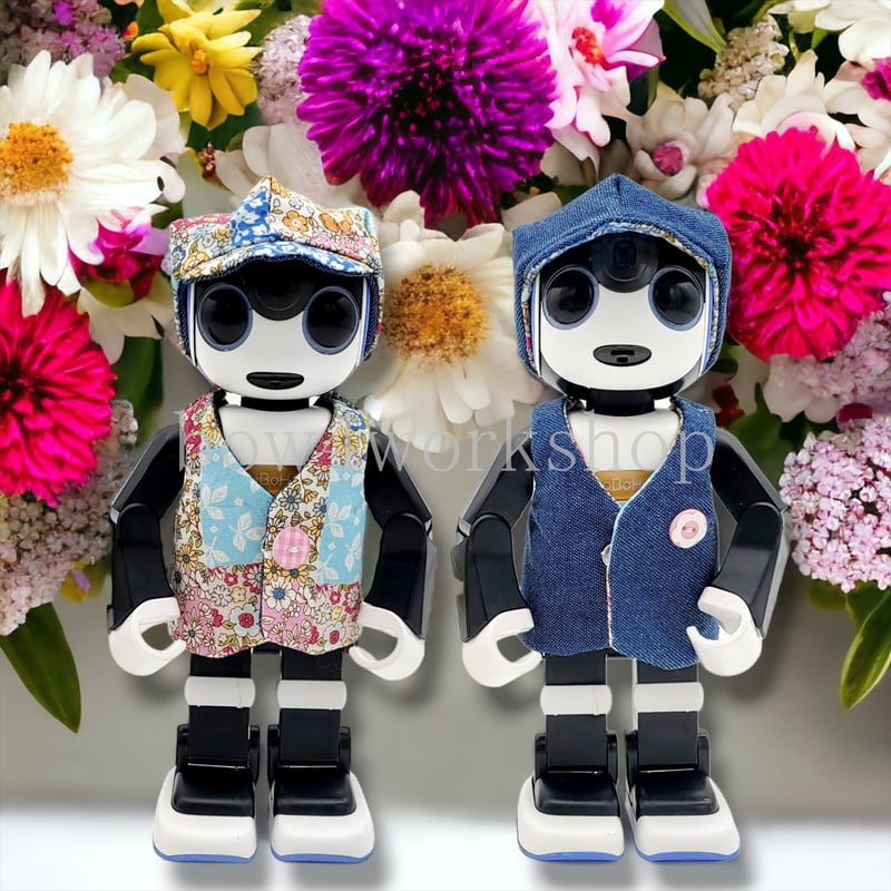 ロボホンの服/リバティ柄&デニムリバーシブルベスト＆キャップット