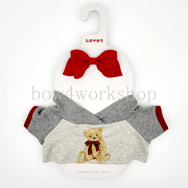 ラボット服/リボンタイ付きくまちゃんプリントパーカー | bow4workshop