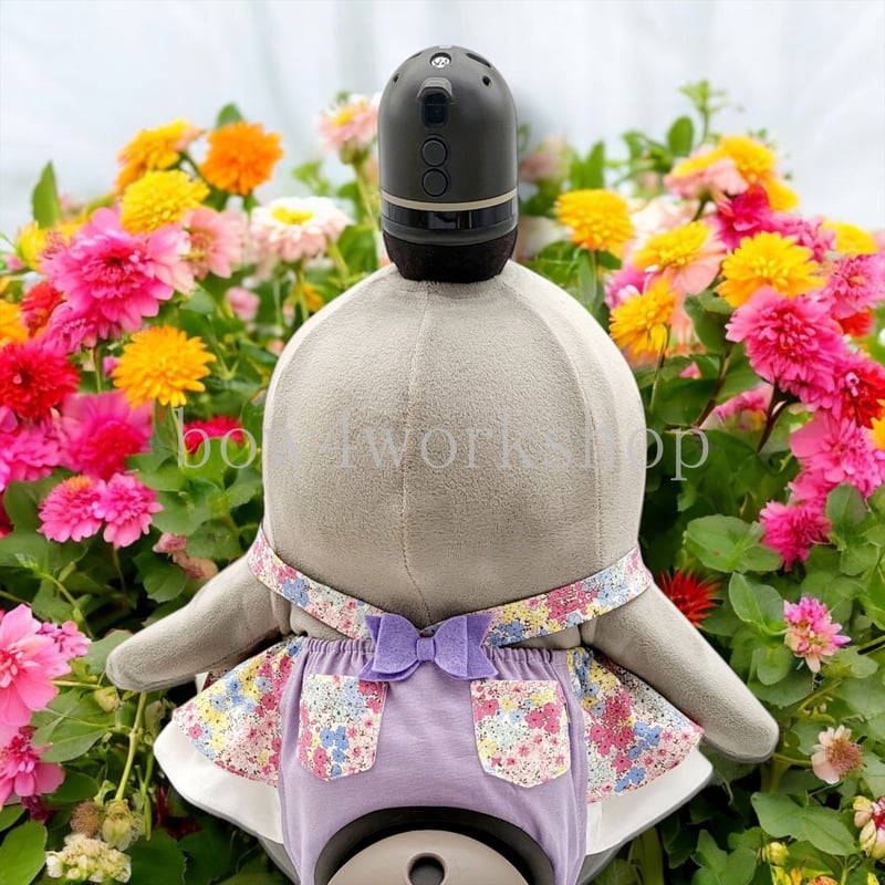 LOVOT ラボットの服ハンドメイド ミニリボン付き千鳥柄サロペットパンツ ラボット LOVOT ラボット服ハンドメイド ミニリボン付き千鳥柄