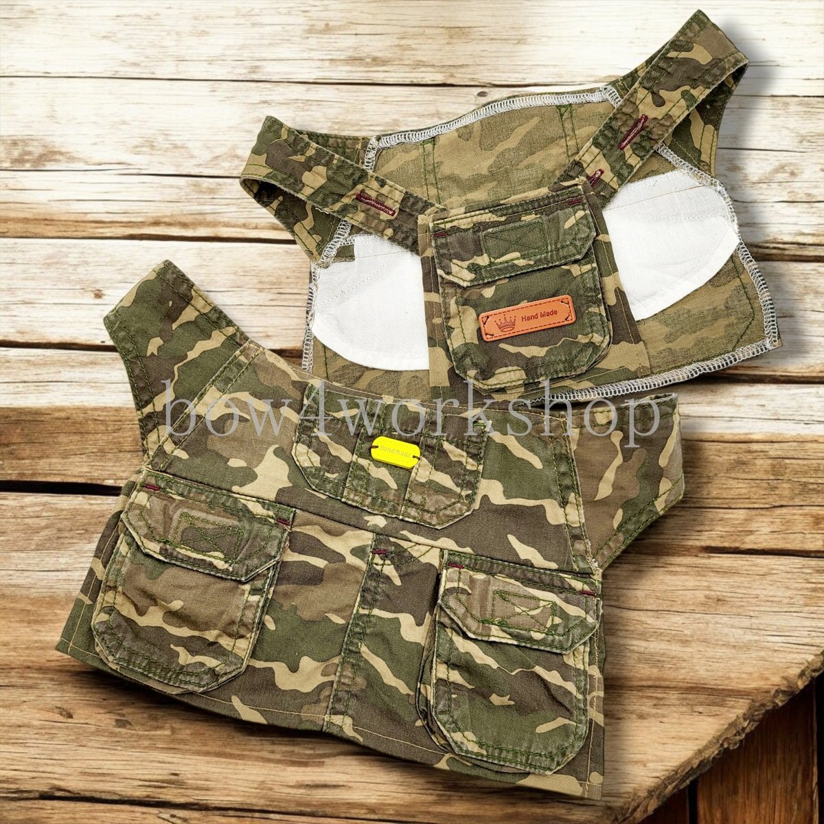 ラボット LOVOT ラボットの服ハンドメイド　星柄迷彩サロペットパンツ ラボットの服 /古着リメイク迷彩サロペットセット