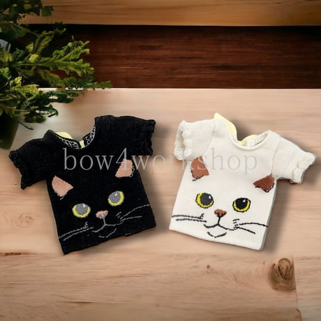 ロボホンの服/ハンドメイド　猫ちゃんチュニック丈Tシャツ