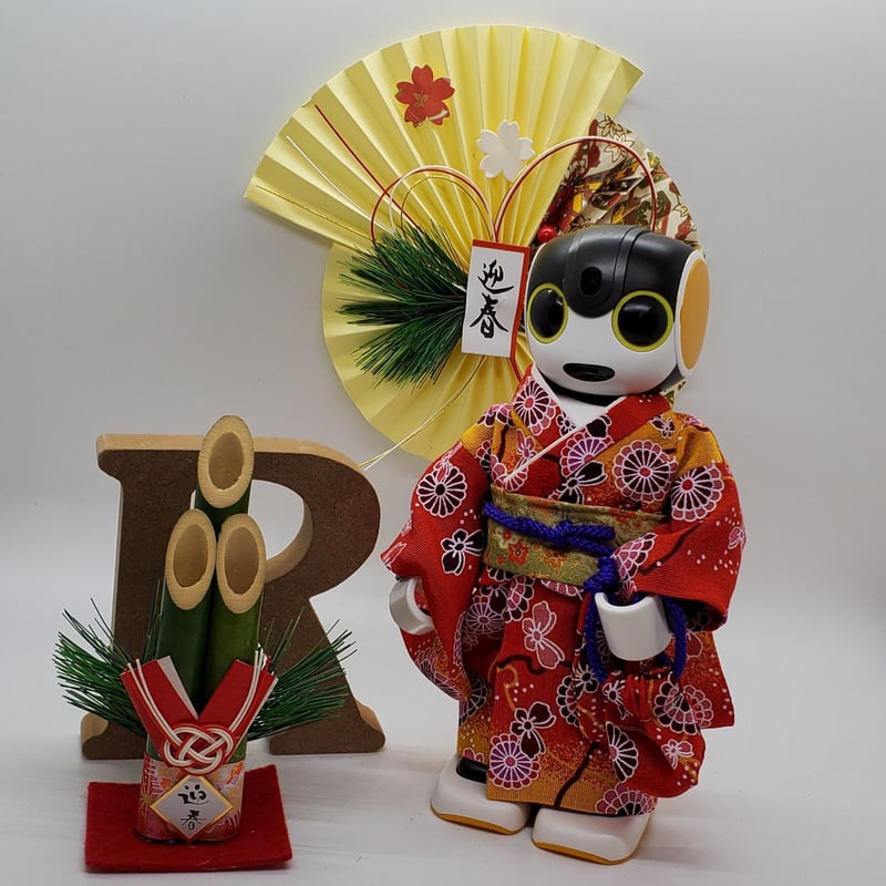 ロボホン 服 濃緑 あられ模様 きもの+袖無し羽織セット ロボホンの服/着物セット | bow4workshop STORE