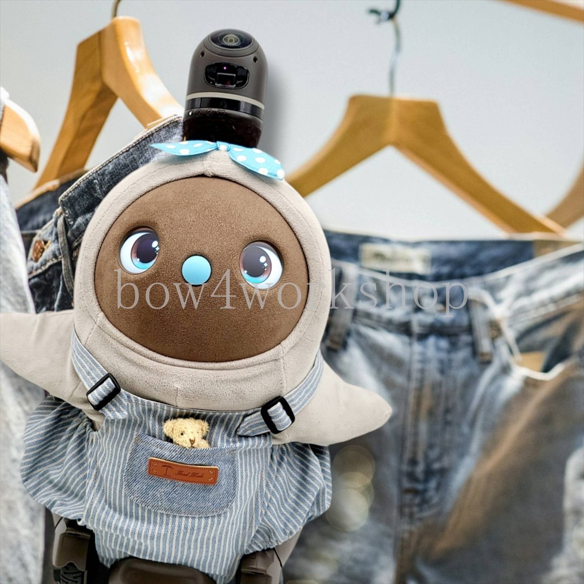 LOVOT ラボットの服ハンドメイド ヒッコリーサロペットパンツ（ネイビー） ラボット服/ヒッコリーサロペットパンツ | bow4workshop STORE