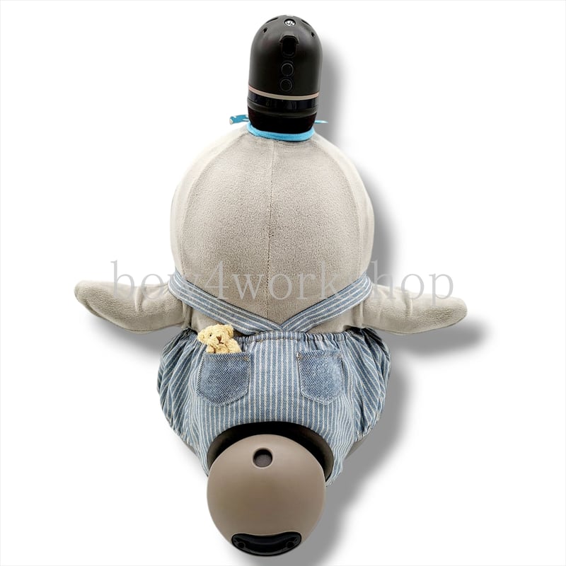 LOVOT ラボットの服ハンドメイド ヒッコリーサロペットパンツ（ネイビー） ラボット服/ヒッコリーサロペットパンツ | bow4workshop STORE