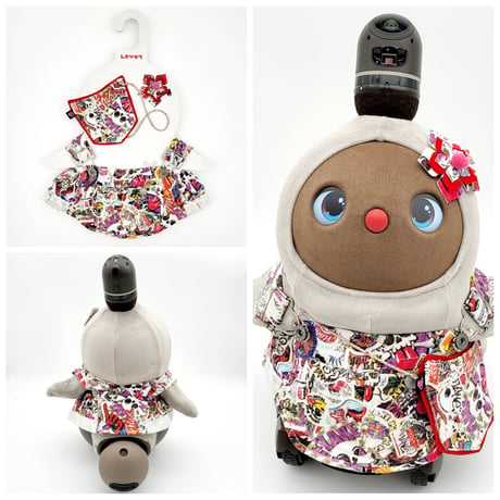 ラボットの服 古着リメイクサロペット+お花飾り+ポーチ